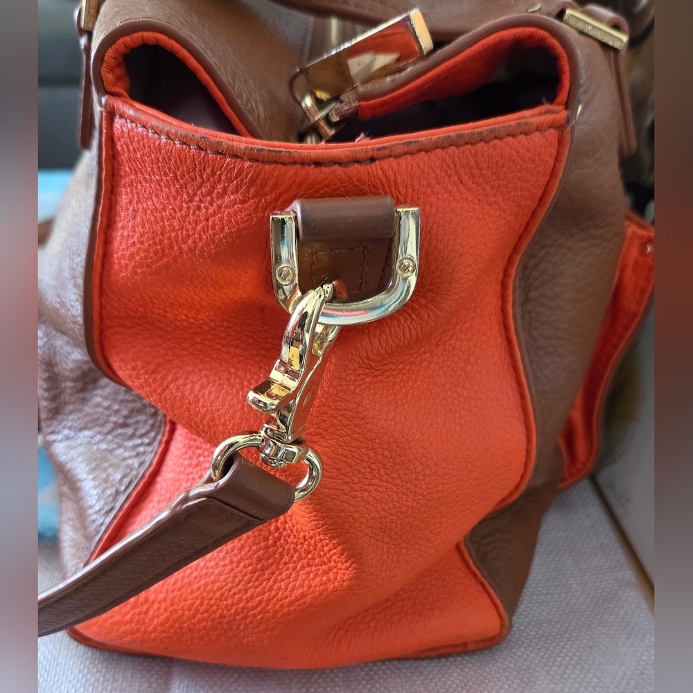 Tory Burch Brown and Orange Leather Tote Bag - Picture 7 of 16